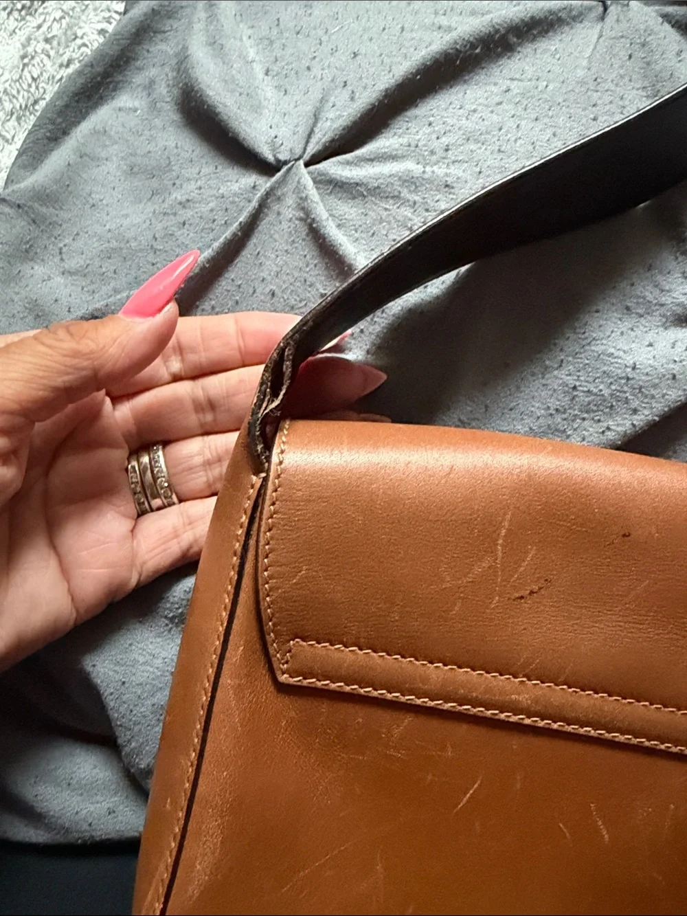 PRADA Tan Leather Messenger Bag with Wide Shoulder Strap